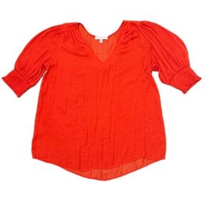 Maison d’Amelie Anthropologie Tomato Red Blouse Puff Sleeve Smocked M